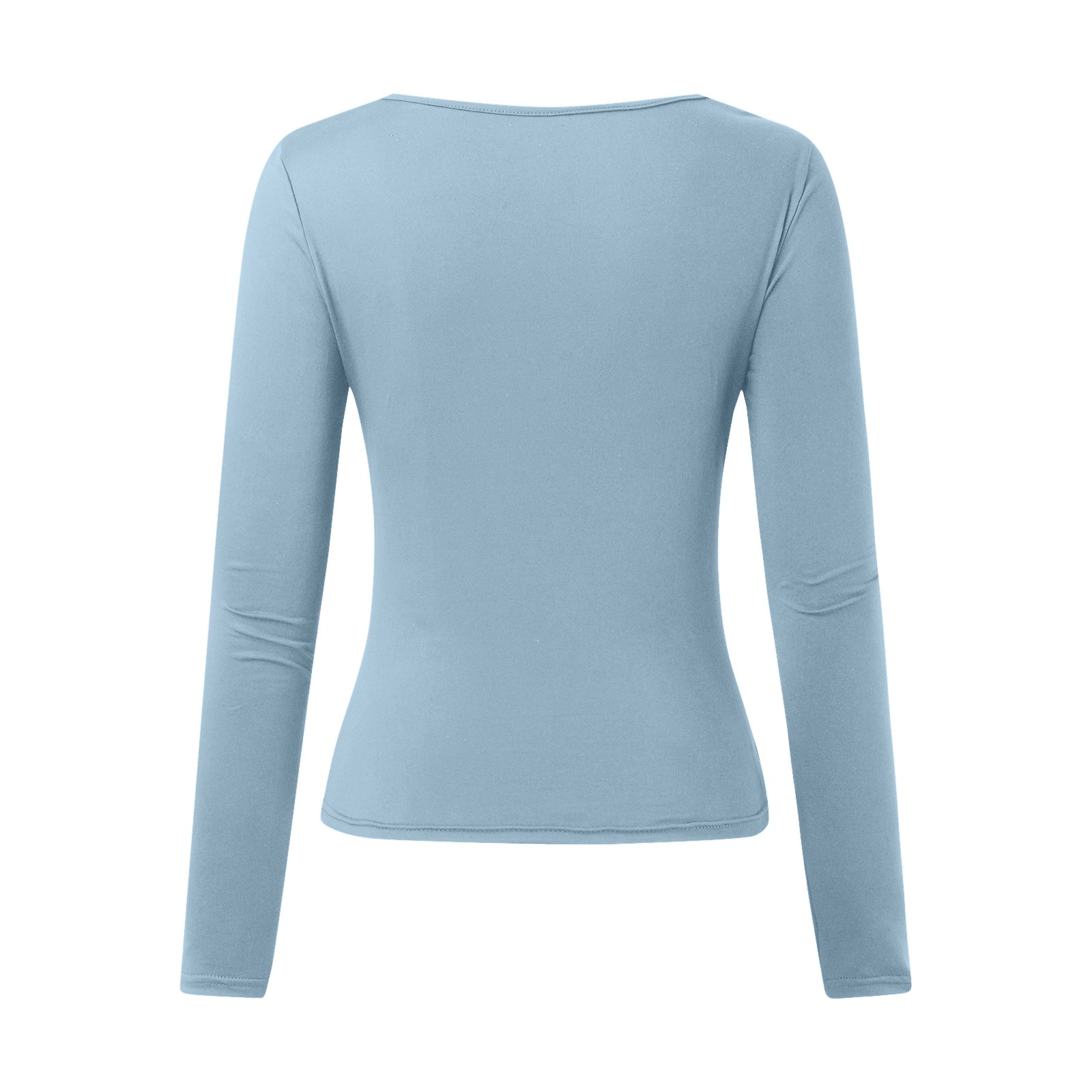 thumbnail image 5 of Tops ajustados para mujer: top corto de manga larga y cuello redondo, básico, ajustado, mezcla de poliéster, para entrenamiento/yoga/informal, tallas S-XL, 5 of 5